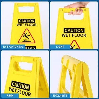 8-Pack Caution Wet Floor Sign,17.5" Height,Bright Yellow Double-Sided Folding A-Shaped Frame Design, Bilingual Caution Message - color: 8PACK Yellow