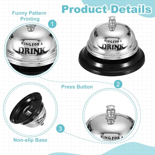 PATIKIL Desk Bell, 3.3" Service Call Bell Ringing, Drink, Silver - color: Silver(drink)