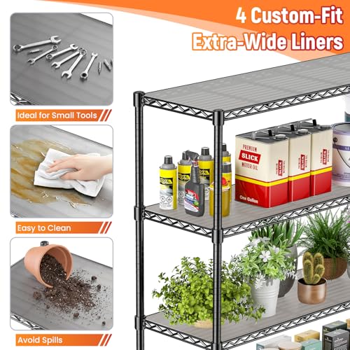 48" W Storage Shelves 1500LBS Metal Shelving Unit with Wheels, Adjustable Garage Shelving Heavy Duty Wire Rack with Liners for Pantry Warehouse Commercial Office, 48" W x 18" D x 76.77" H - size: 48" W x 18" D x 76.77" H-4 Tier