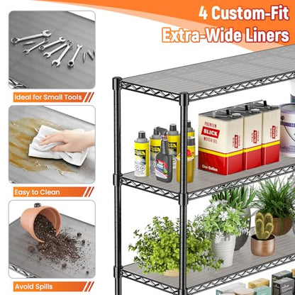 48" W Storage Shelves 1500LBS Metal Shelving Unit with Wheels, Adjustable Garage Shelving Heavy Duty Wire Rack with Liners for Pantry Warehouse Commercial Office, 48" W x 18" D x 76.77" H - size: 48" W x 18" D x 76.77" H-4 Tier