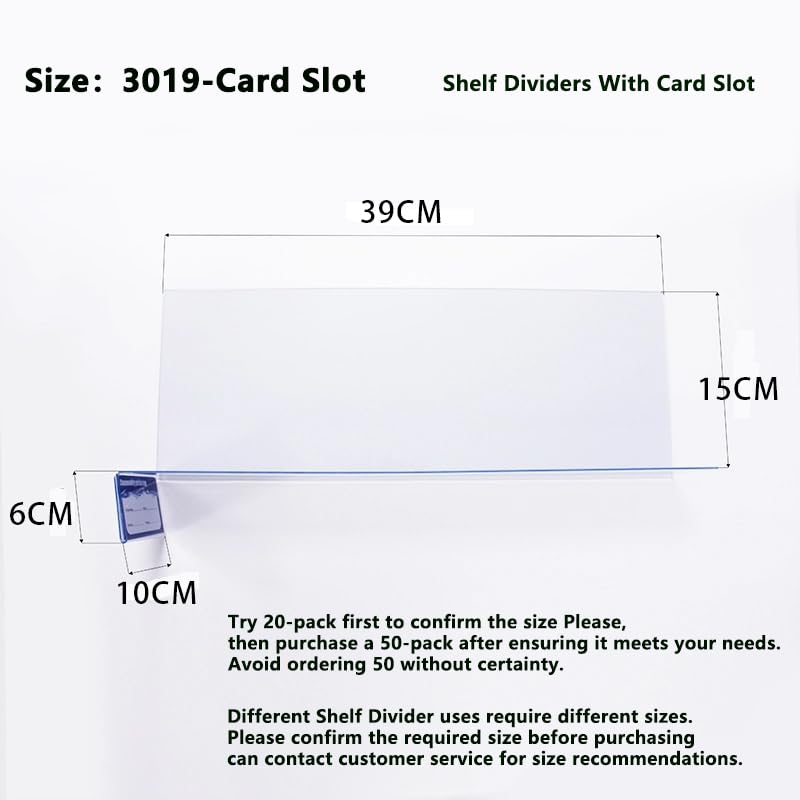 20 Pcs 39*15CM Transparent Shelf Dividers with Card Slot，Adjustable Shelf Organizers, Crystal Clear PVC, Ideal for Product Display and Organization on Wire Shelves, Retail Shelving by Clip Strip - size: 3915-Card Slot