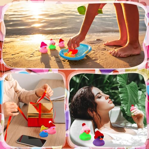 Liliful 24 Sets Candy Color Rubber Ducks with Knit Hat Sunglasses Card Bag - color: Candy Color
