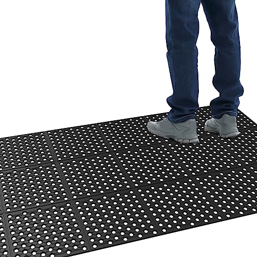 ROVSUN Rubber Floor Mat with Holes, 3x7 FT Hollow Large Mat Roll, Anti-Fatigue/Non-Slip Drainage Mat, for Industrial Kitchen Restaurant Bar Bathroom, Indoor/Outdoor Cushion - size: 83"L x 35.4"W x 0.4"Th