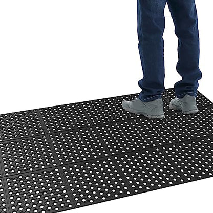 ROVSUN Rubber Floor Mat with Holes, 3x7 FT Hollow Large Mat Roll, Anti-Fatigue/Non-Slip Drainage Mat, for Industrial Kitchen Restaurant Bar Bathroom, Indoor/Outdoor Cushion - size: 83"L x 35.4"W x 0.4"Th