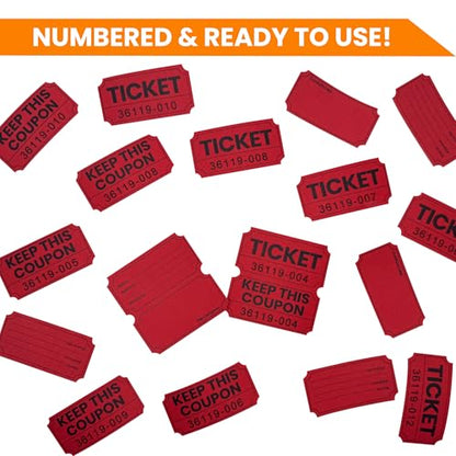 PM Company 2000 Pcs (1000 Pairs) Raffle Tickets Double Roll, 50/50 Red - color: Red