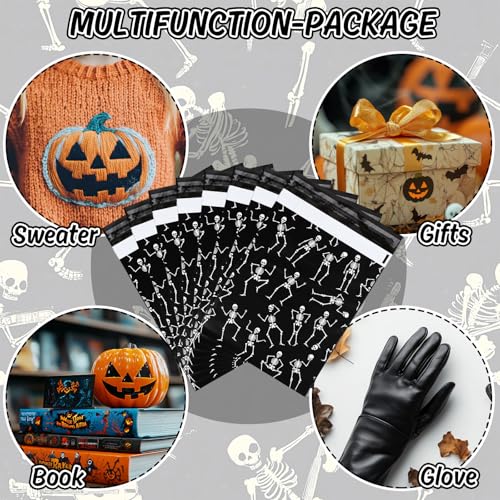 JarThenaAMCS 100Pcs Halloween Poly Mailers 10 x 13 Inch Black Dancing Skeleton Packaging Bags Self Seal Mailing Envelope Bags for Small Business Clothing - style: Dancing Skeleton