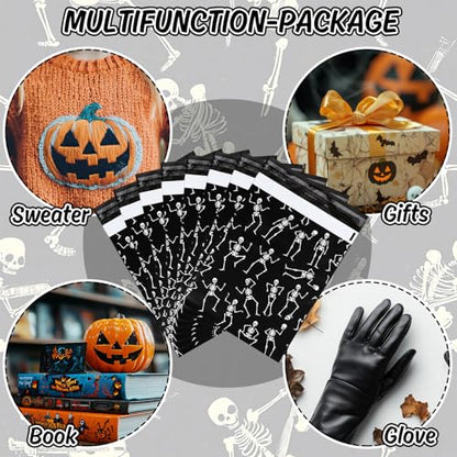 JarThenaAMCS 100Pcs Halloween Poly Mailers 10 x 13 Inch Black Dancing Skeleton Packaging Bags Self Seal Mailing Envelope Bags for Small Business Clothing - style: Dancing Skeleton