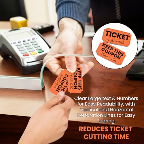 PM Company 2000 Pcs (1000 Pairs) Raffle Tickets Double Roll, 50/50 Orange - color: Orange