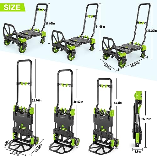 Heavy Duty 330lbs Folding Hand Truck, 2 in 1 Alu Foldable Dolly, Green - color: Green