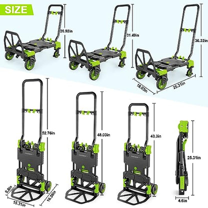 Heavy Duty 330lbs Folding Hand Truck, 2 in 1 Alu Foldable Dolly, Green - color: Green