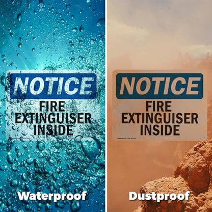 (2 Pack) Fire Extinguisher Inside OSHA Notice Sign 14 Inch X 10 Inch Vinyl Label Decal Sticker Weather Resistant, UV Protected for Workplace, Business, and Construction Site, Made in the USA - size: 14 Inch X 10 Inch, style: Vinyl Decal
