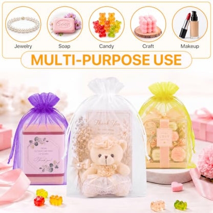 ANZNKU 100PCS Organza Bags 5x7 Yellow Small Gift Mesh Drawstring Goodie Bag - color: Yellow