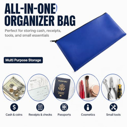Bank Bag Money Pouch Leatherette Security Deposit Bags Utility Zipper Bags for Cash Check Wallet Cosmetics Tools 11x6 Inch 4 Pack Blue Navy Blue Burgundy (Blue) - color: Blue