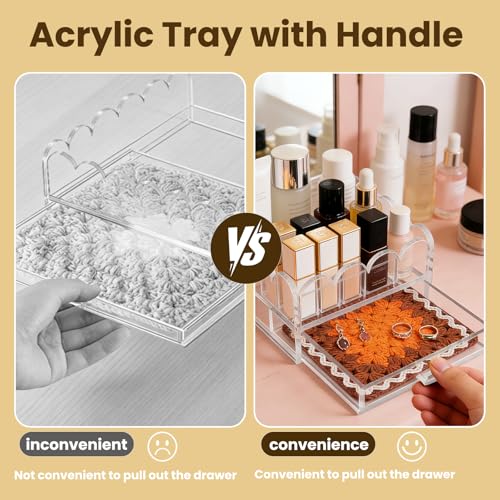 Clear Acrylic Trays for Needlepoint with Insert Drawer 6" x 6", HKKZYT Small Scalloped Acrylic Tray Organizer for Photos, Art, Napkin, Fabric, Messages Display Basket - size: 6" x 6" x 2.6"