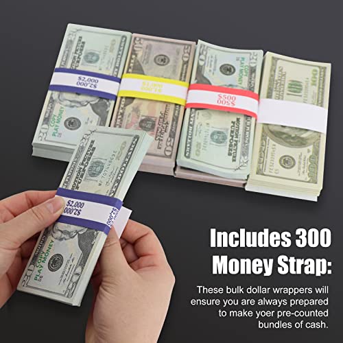 Acrylic Locking Currency Tray With 300 Currency Wrappers, 5 Compartment Clear Cash Organizer Money Storage Box with Lockable Cover for Cash, Moneyboxes Currency Cash Holder for Money