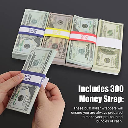Acrylic Locking Currency Tray With 300 Currency Wrappers, 5 Compartment Clear Cash Organizer Money Storage Box with Lockable Cover for Cash, Moneyboxes Currency Cash Holder for Money