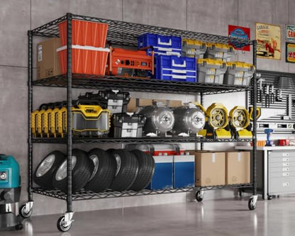 Heavy Duty Garage Shelving with Wheels: 55.5" W x 24" D x 81" H 4 Tier Wire Metal Storage Shelves, Adjustable NSF Commercial Shelf, Rolling Tote Rack Organizer for Pantry, Warehouse, Black - size: 55.5"W x 24"D x 81"H