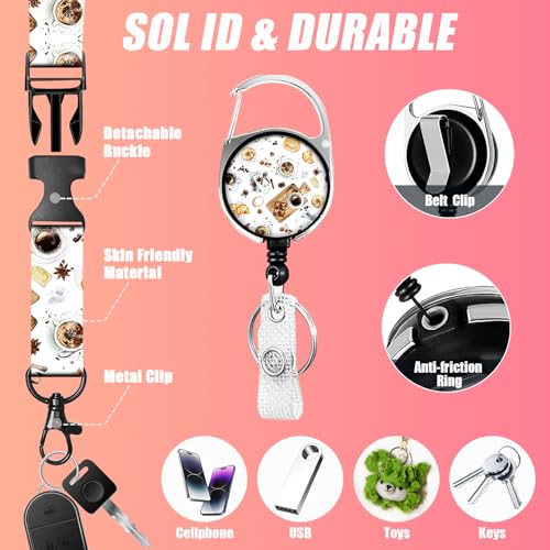 Coffee ID Badge Holder with Lanyards, Detachable Lanyards for ID Badges, Retractable Badge Reel with Heavy Duty Clip for Nurse Teacher Office Staff Student - color: Coffee