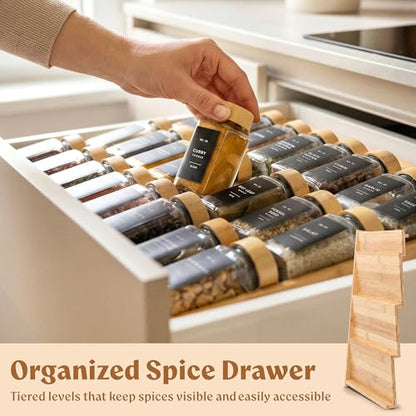 EDELHAUS Bamboo Spice Drawer Organizer, Expandable 4 Tier Spice Rack - color: Bamboo Natural
