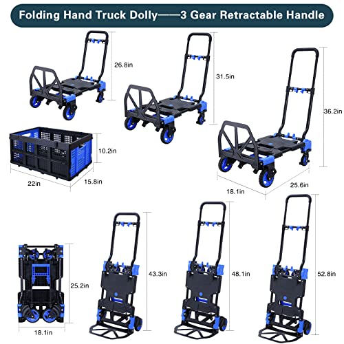 JJSMKCH 2-in-1 Folding Hand Truck Dolly Cart with Folding Basket - color: A-blue