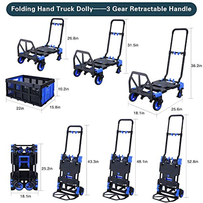 JJSMKCH 2-in-1 Folding Hand Truck Dolly Cart with Folding Basket - color: A-blue