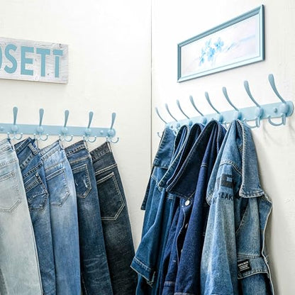 Dseap Coat Rack Wall Mount - 29.5” Long 8-Tri-Hooks Heavy Duty Coat Hanger Rail Wall Hooks for Hanging Coats Hats Clothing Clothes Purse Mudroom Entryway, Blue - color: Blue, size: L=29.5” (1 Pcs)