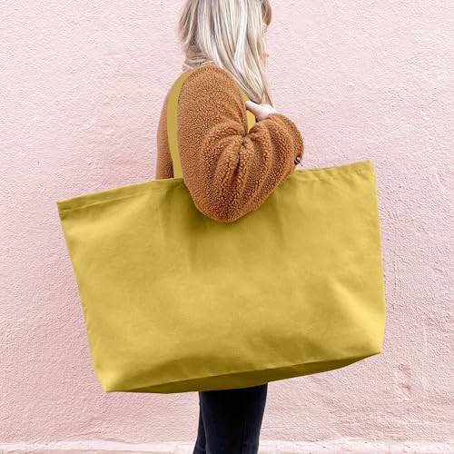 Large Canvas Tote Bag Reusable Extra Big Grocery Bags - color: Light Yellow