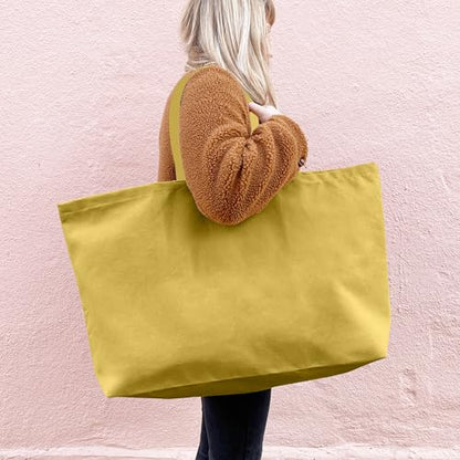 Large Canvas Tote Bag Reusable Extra Big Grocery Bags - color: Light Yellow