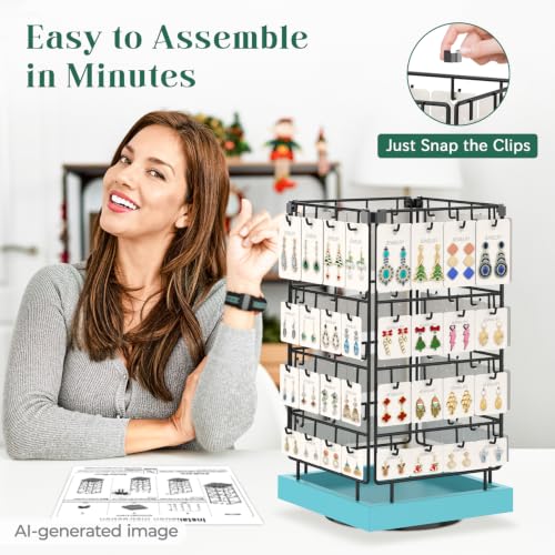 EsLuker.ly Rotating Earring Display Holder Stand for Vendors Selling, Blue - color: Blue+Black