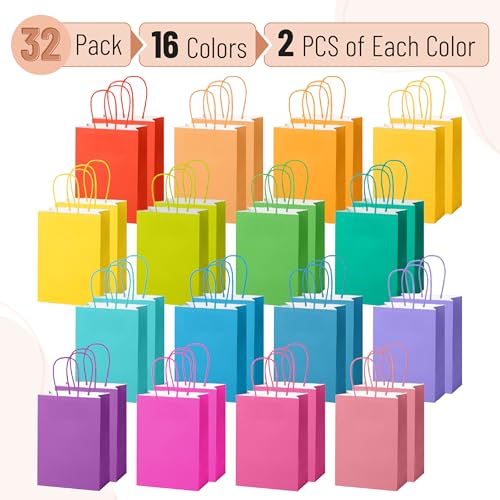 Mr. Pen- Paper Gift Bags with Handles, 32 Pack, 8.3" x 5.9" x 3.1" - color: Fun Spring