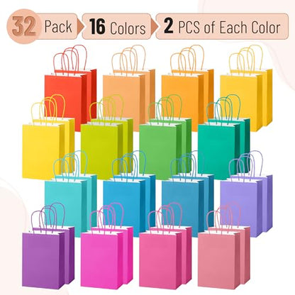 Mr. Pen- Paper Gift Bags with Handles, 32 Pack, 8.3" x 5.9" x 3.1" - color: Fun Spring