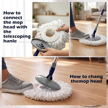 Masthome Spin Mop and Bucket Set,Easy Wring Foot Pedal Operated - color: Dark Blue