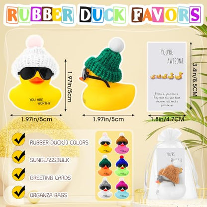 Liliful 24 Sets Colorful Rubber Ducks with Knit Hat Sunglasses Card Bag - color: Colorful