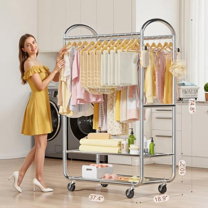 EAGMAK Heavy Duty Clothing Racks for Hanging Clothes 720 Lbs, Rolling Clothes Rack Double Rod Garment Rack with Lockable Wheels, Metal Closet Organizer for Bedroom, Laundry, Retail, Silver - color: Silver