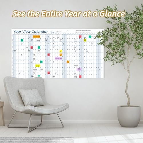 Large Dry Erase Wall Calendar - 24"x 45" Undated 12-Month Yearly Wall Calendar for Home, Office, Classroom - 50 Reusable Dry Erase Color Tabs Included - color: Blue 24"x45"
