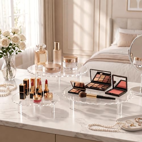 Lineshading 3 Pcs Round Acrylic Riser, Clear Scalloped Display Stands - size: 6'',8'',10'', style: Scalloped