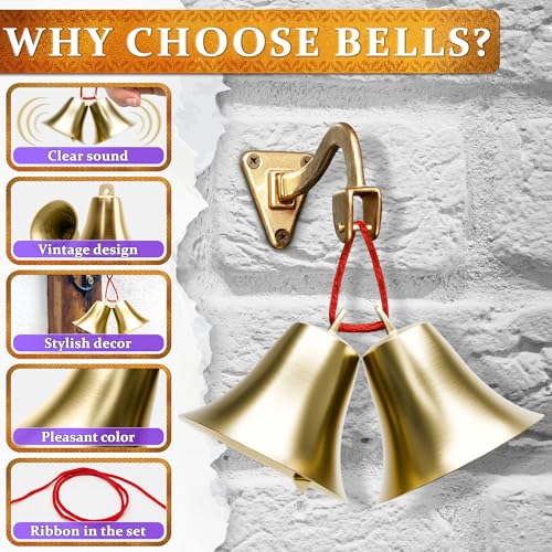 2 Pcs Bells for Door Knob, 2 x 1.8 in, Vintage Solid Brass