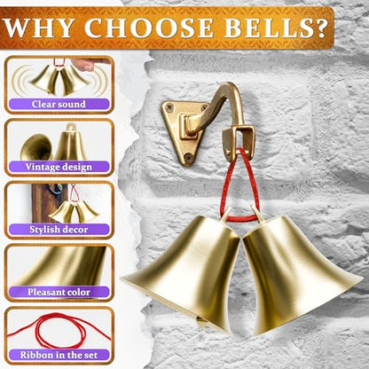 2 Pcs Bells for Door Knob, 2 x 1.8 in, Vintage Solid Brass