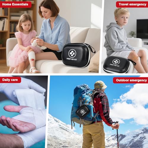 Small First Aid Kit - 185 Pieces Waterproof Emergency Kit for Home, Car, Travel, Camping, Hiking & Outdoor - Portable Hard Case Survival Kit with Premium Supplies(Black/White) - size: S-185Piece