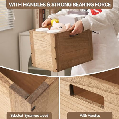 KIRIGEN Stackable Wood Storage Cube with Handles, Open Cubby Bin, Brown - color: Dark Brown, size: L/10.3*14.2*10.3(C26)
