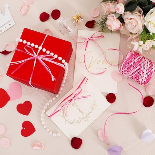 TONIFUL Raffia Paper Ribbon 492 Feet Raffia Yarn for Gift Wrapping - White Pink Hot Pink Packing Paper Twine for Gift Wrapping, DIY Crafts, Floral Bouquet, Anniversary, Valentines Party Supplies - color: Hotpink-pink-white
