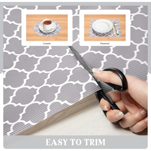 Glotoch Drawer Liner and Shelf Liner, 12" W x 240" L, Non Adhesive, Gray - color: Gray Quatrefoil, size: 12"W x 240"L