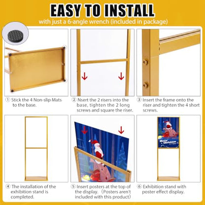 Blulu 4 Pcs Sign Stand Holder for Wedding, 19.6"x 27.5", Gold - color: Gold