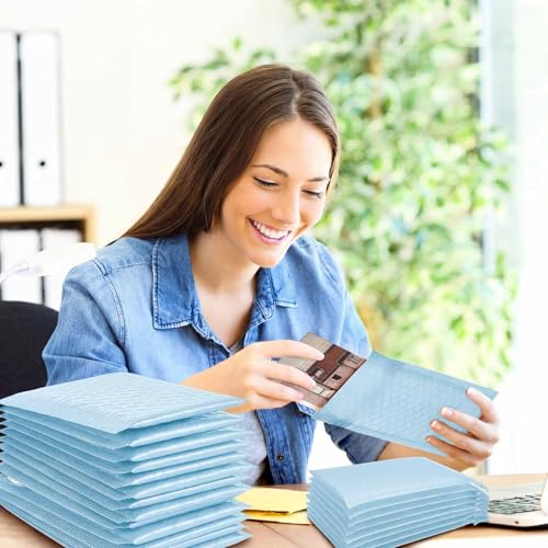Henoyso 100 Pcs Blue Bubble Mailer 4 Sizes Adhesive Padded Envelopes - color: Blue