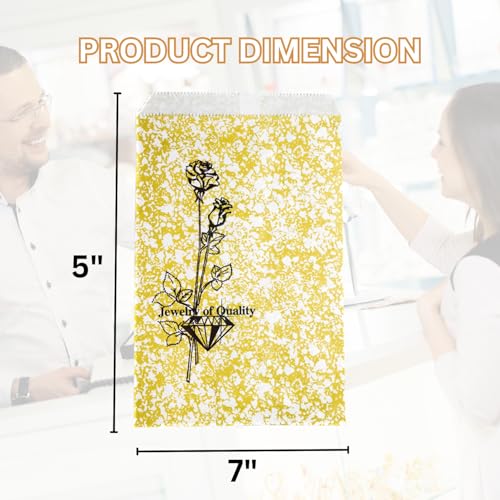 Novel Box 100 Pack Gold Rose Print Flat Merchandise Bags 5x7 in - color: Gold Rose Print, size: 5" x 7" Inches