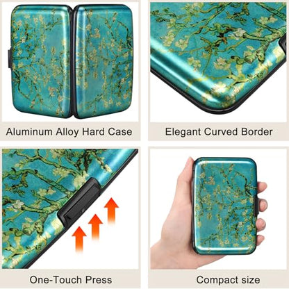ELFISH Mini RFID Aluminum Wallet Credit Cards Holder Business Card Case Metal ID Case for Men Women（Apricot flower - color: Apricot flower