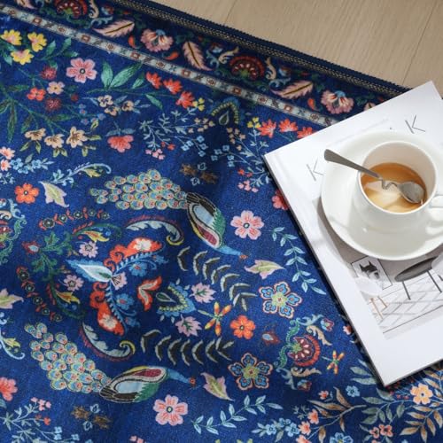 Rugcomf Long Hallway Runner Rug 2'7"x14' Floral Washable Non Slip, Blue - color: Blue, size: 2'7" x 14' (Rectangular)