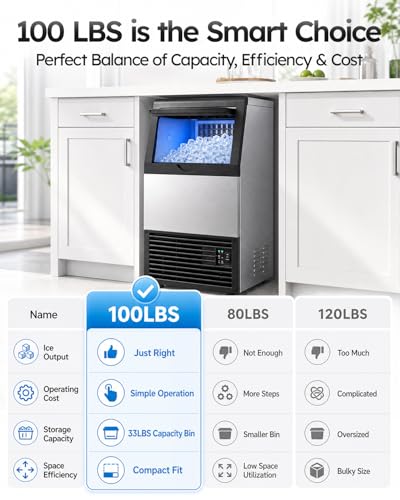 Mojgar Commercial Ice Maker Machine, 100lbs/24H with 18-33lbs Ice Storage - color: Sliver