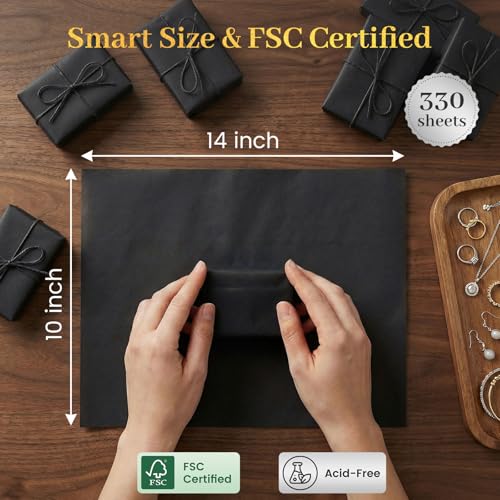 Koogel 330 Sheets Black Tissue Paper, 14 X 10 inches - color: Black