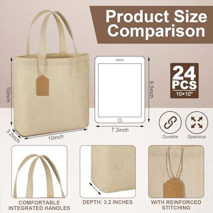 Aliceset 24 Pcs Mini Burlap Tote Bags,10 x 10 x 3.5 Inch,Beige - color: Beige, size: 10 x 10 x 3.5 Inch
